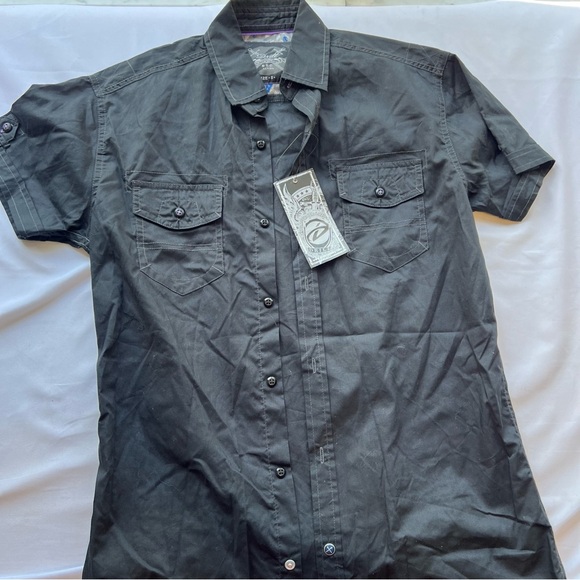 Drill NYC Black Short Sleeve Casual Button Down Shirt - Picture 1 of 11